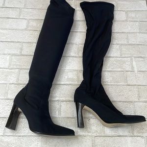 Pazzo black pull on 90s knee high heel boots